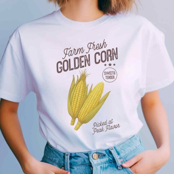 Farmers Market Vintage Style Graphic Tee Fall Autumn Corn T-Shirt - Picture 1 of 4